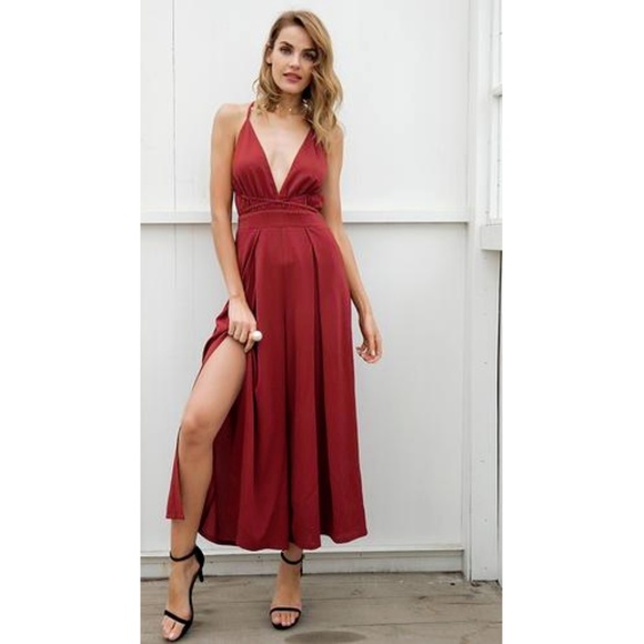 Womens "Isabella" Deep V Neck Backless Jumpsuit - Picture 1 of 5